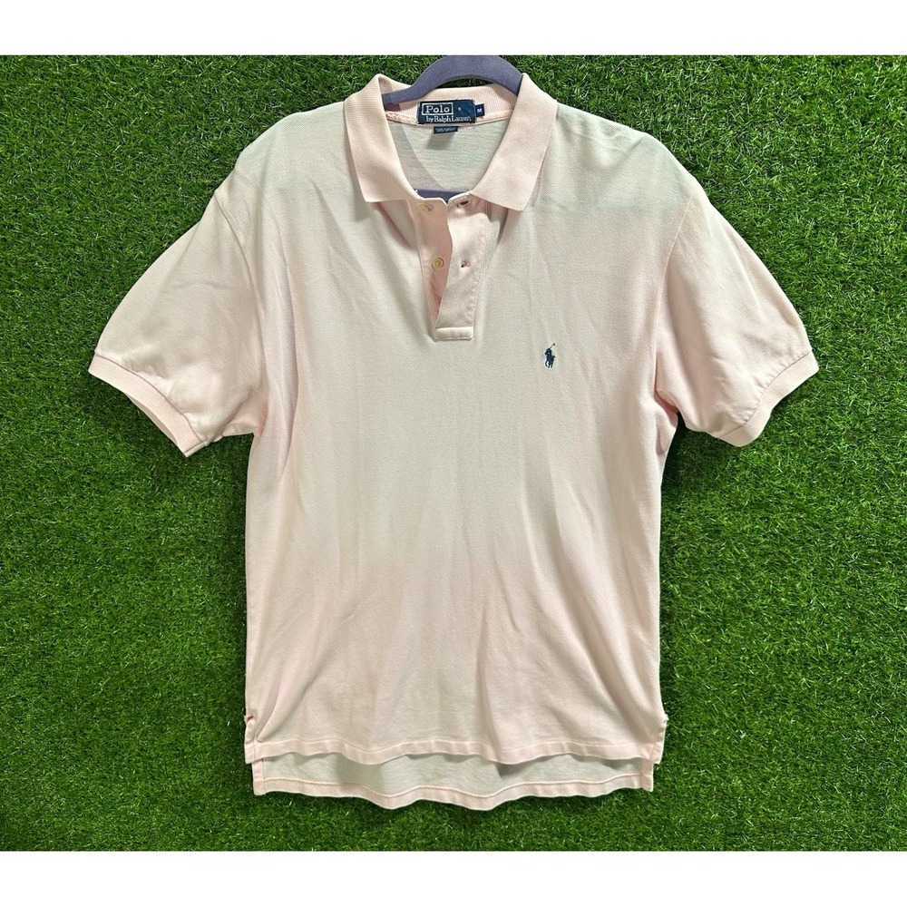 Polo by Ralph Lauren Pink Cotton Knit Polo Shirt Solid Logo Short Sleeve Men's M